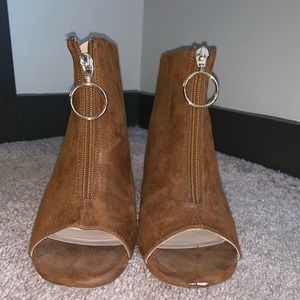 Revolve suede open toe booties